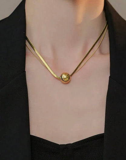 1pc Gold & Steel Color Double Layer Ball Necklace