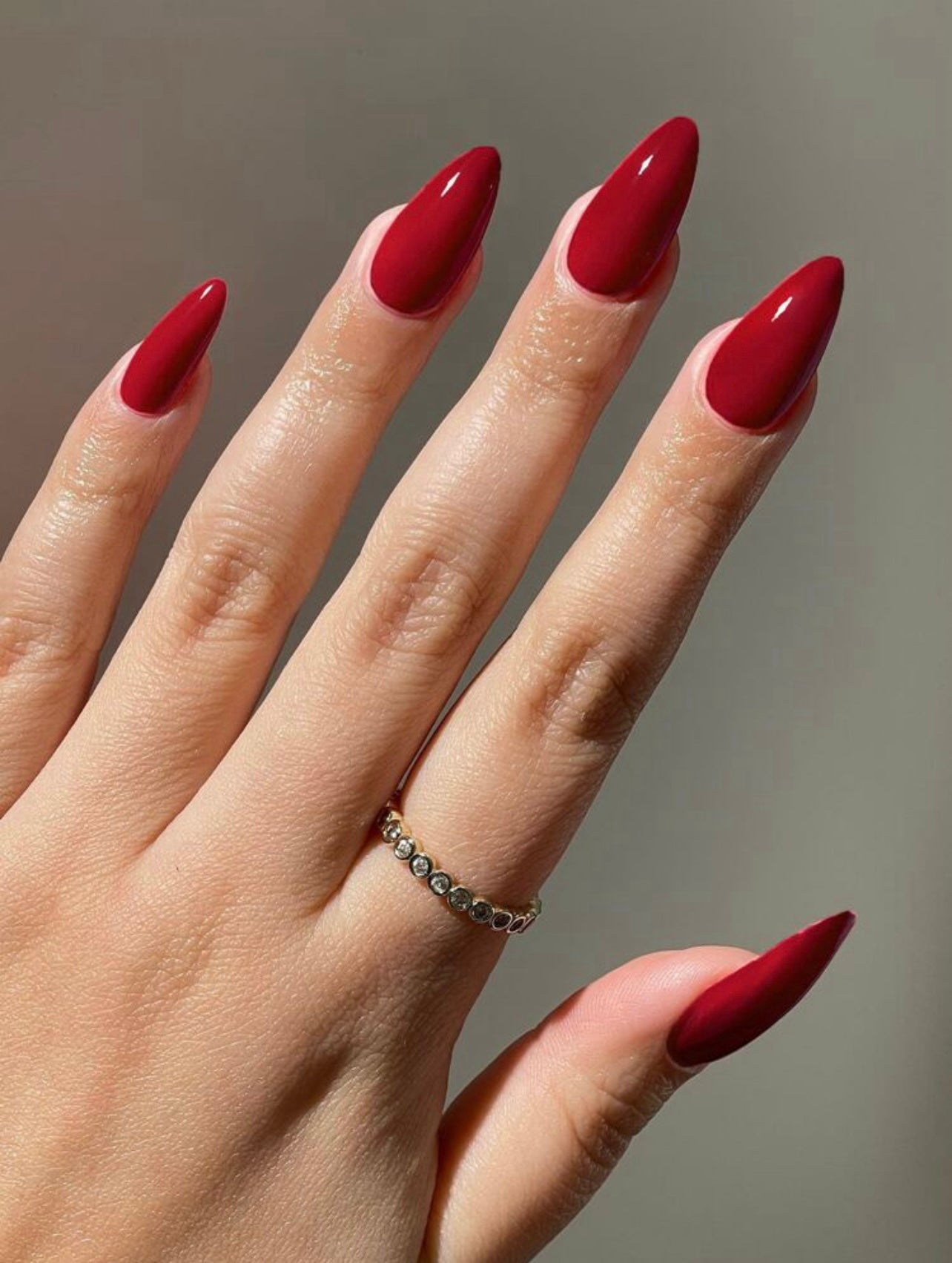 Long Almond Shape Bright Red False Press on Nails