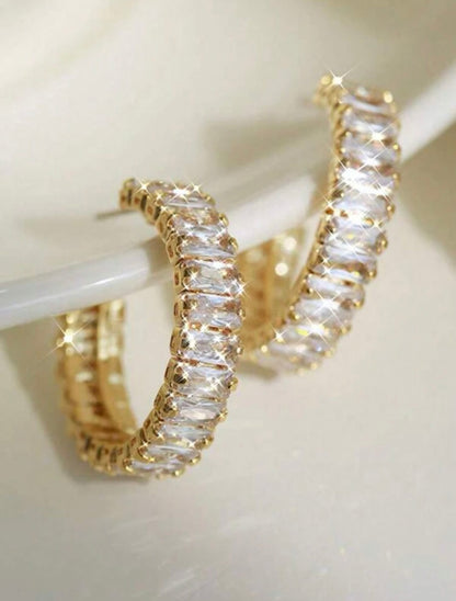 Transparent & White Cubic Zirconia Hoop Earrings