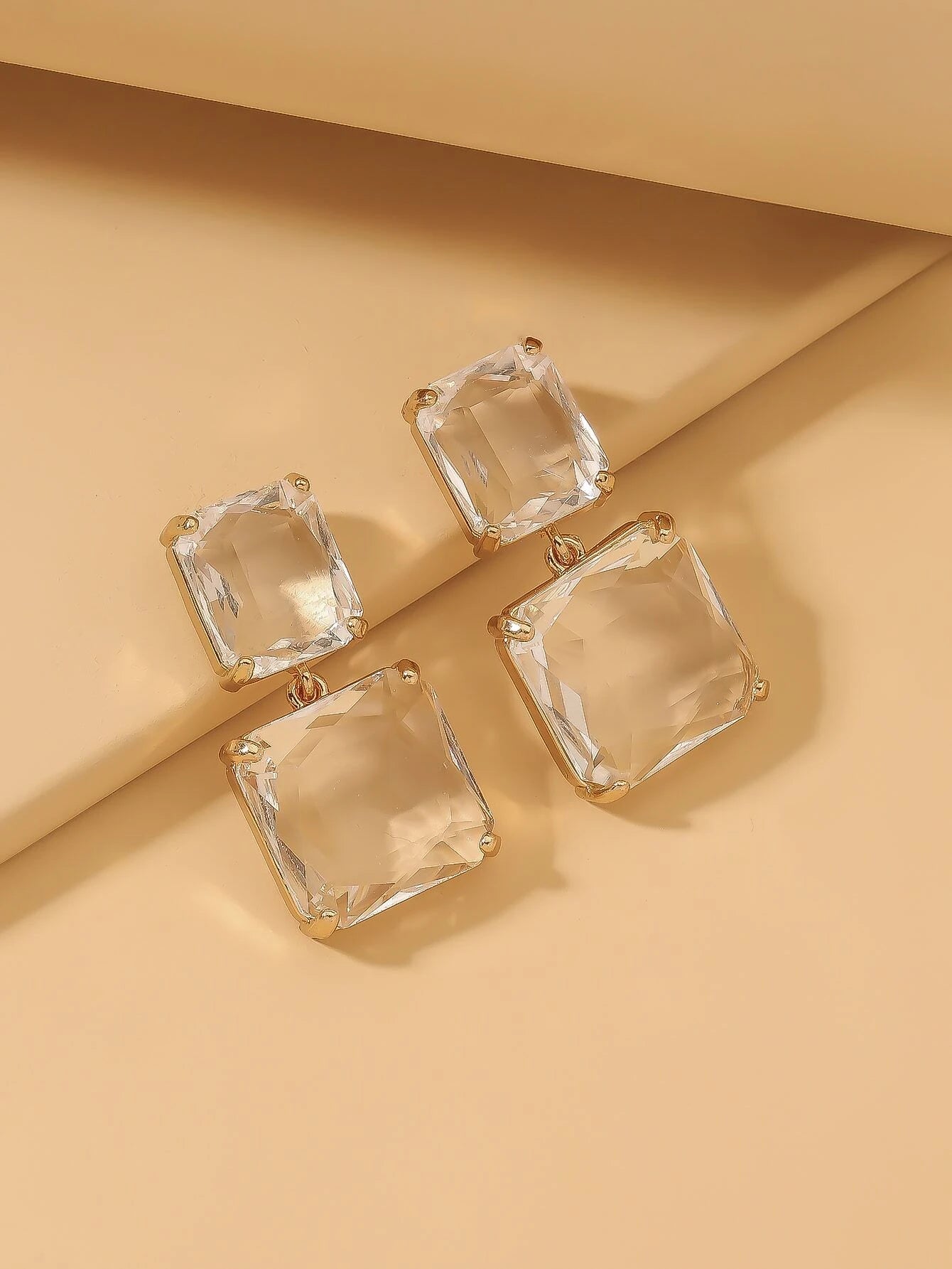 Clear Square Charm Drop Earrings