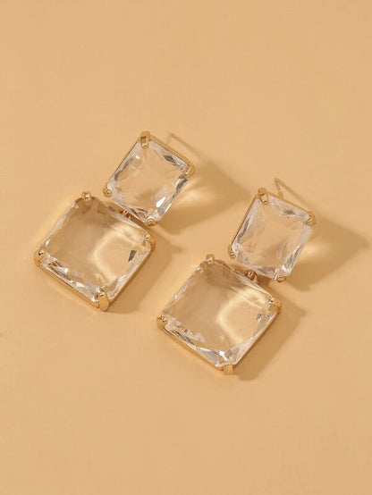 Clear Square Charm Drop Earrings