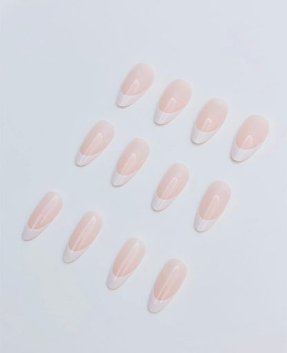 Minimalist white French glossy painted French Tip Press On Nails