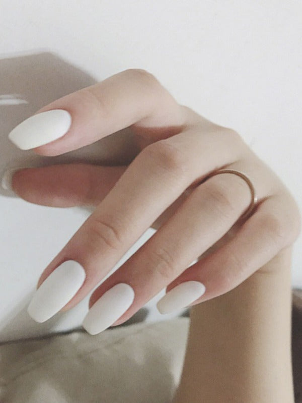 Medium Coffin White Matte Press on Nails