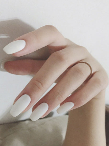 Medium Coffin White Matte Press on Nails