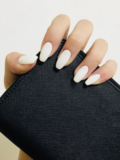 Medium Coffin White Matte Press on Nails