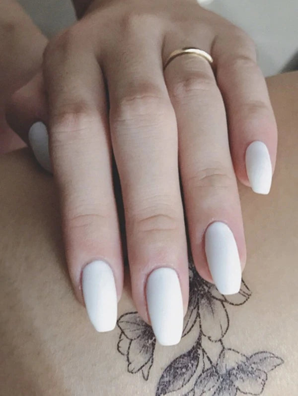 Medium Coffin White Matte Press on Nails