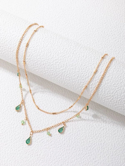 Bead & Water-drop Charm Layered Necklace