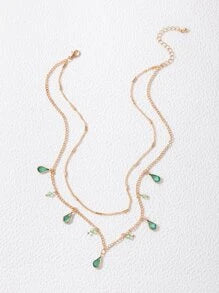 Bead & Water-drop Charm Layered Necklace