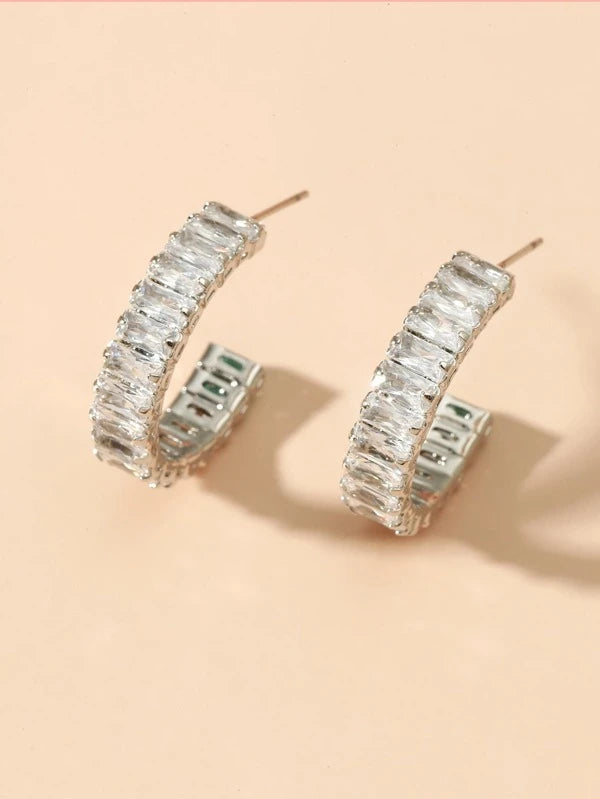 Cubic Zirconia Cuff Hoop Earrings