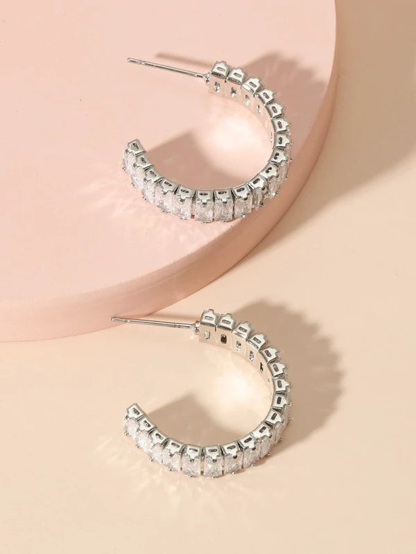 Cubic Zirconia Cuff Hoop Earrings