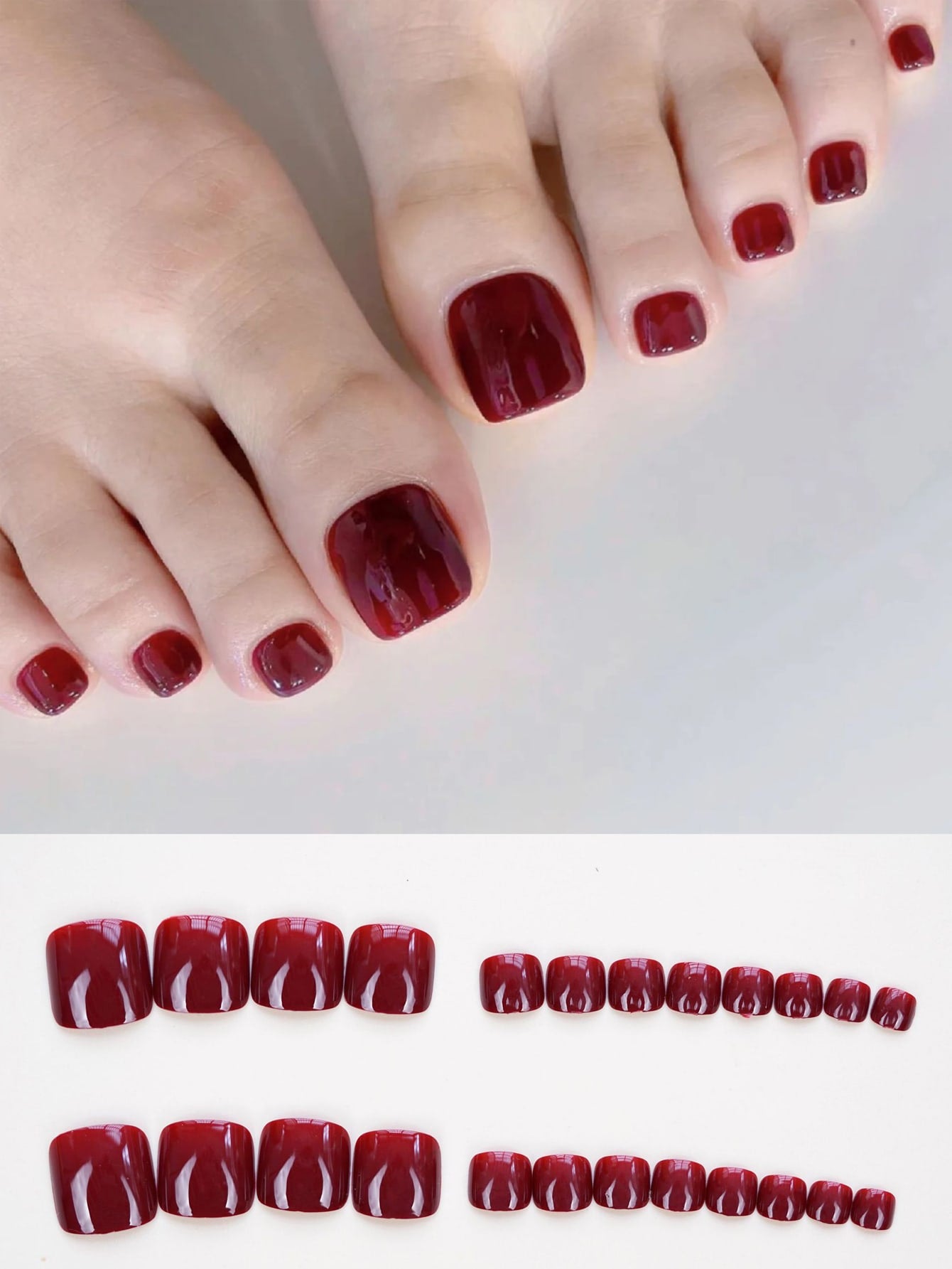 Short Square Solid Rose Red Toe Press on Nails