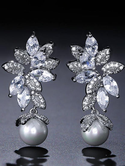 Flower Design White Zirconia Earrings