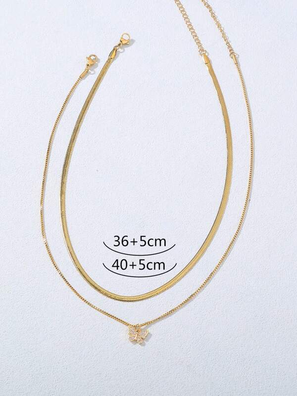 2pcs Glittering Cubic Zirconia Necklace with Clavicle Chain