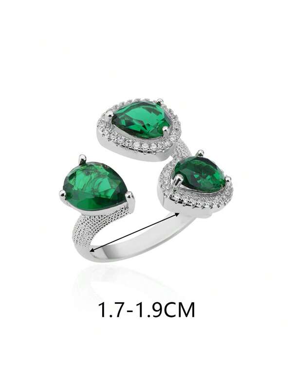 Green Waterdrop Shaped Cubic Zirconia Open Ring