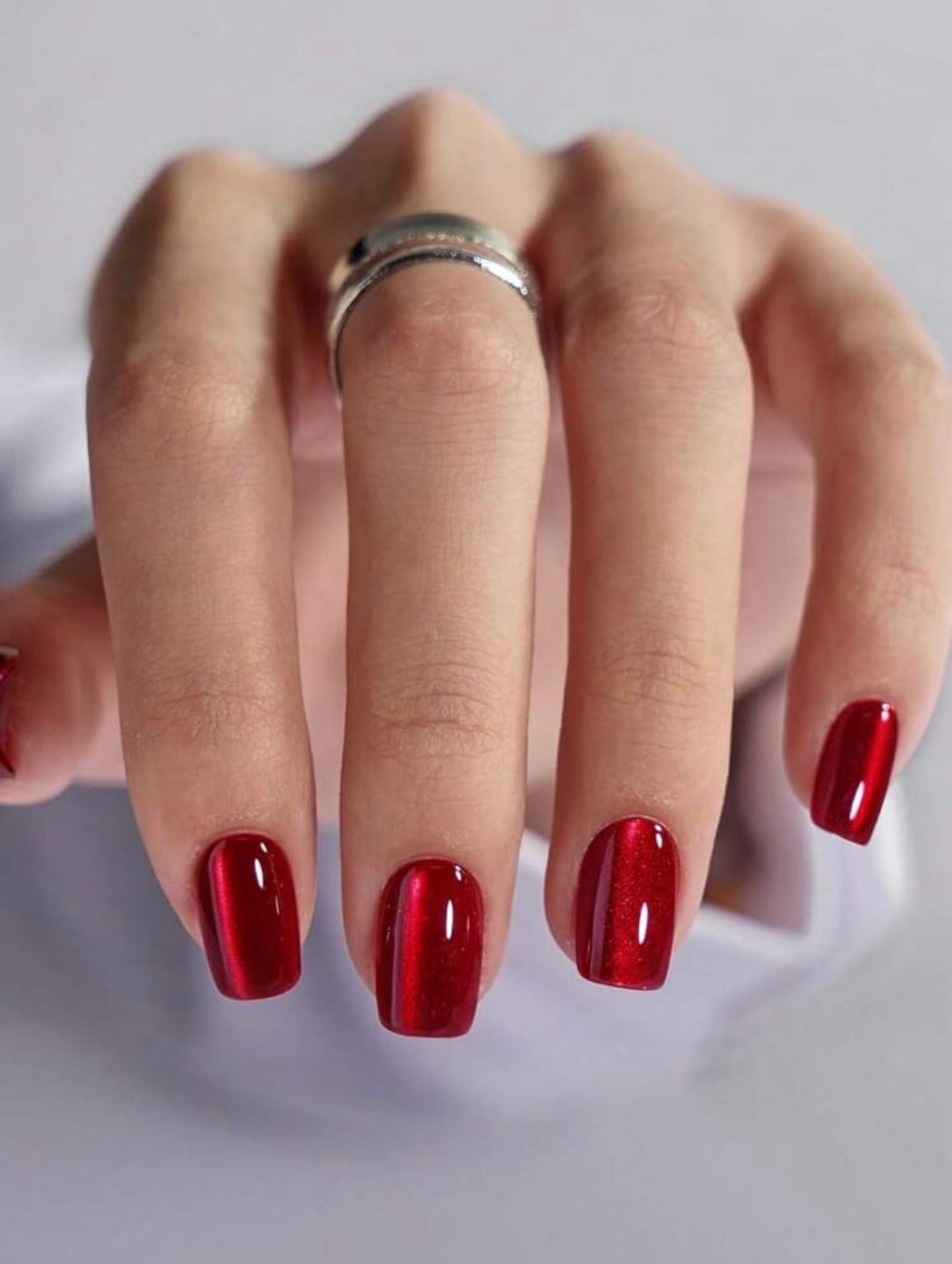 Blood Red Square Shaped Cat Eye Press on Nails