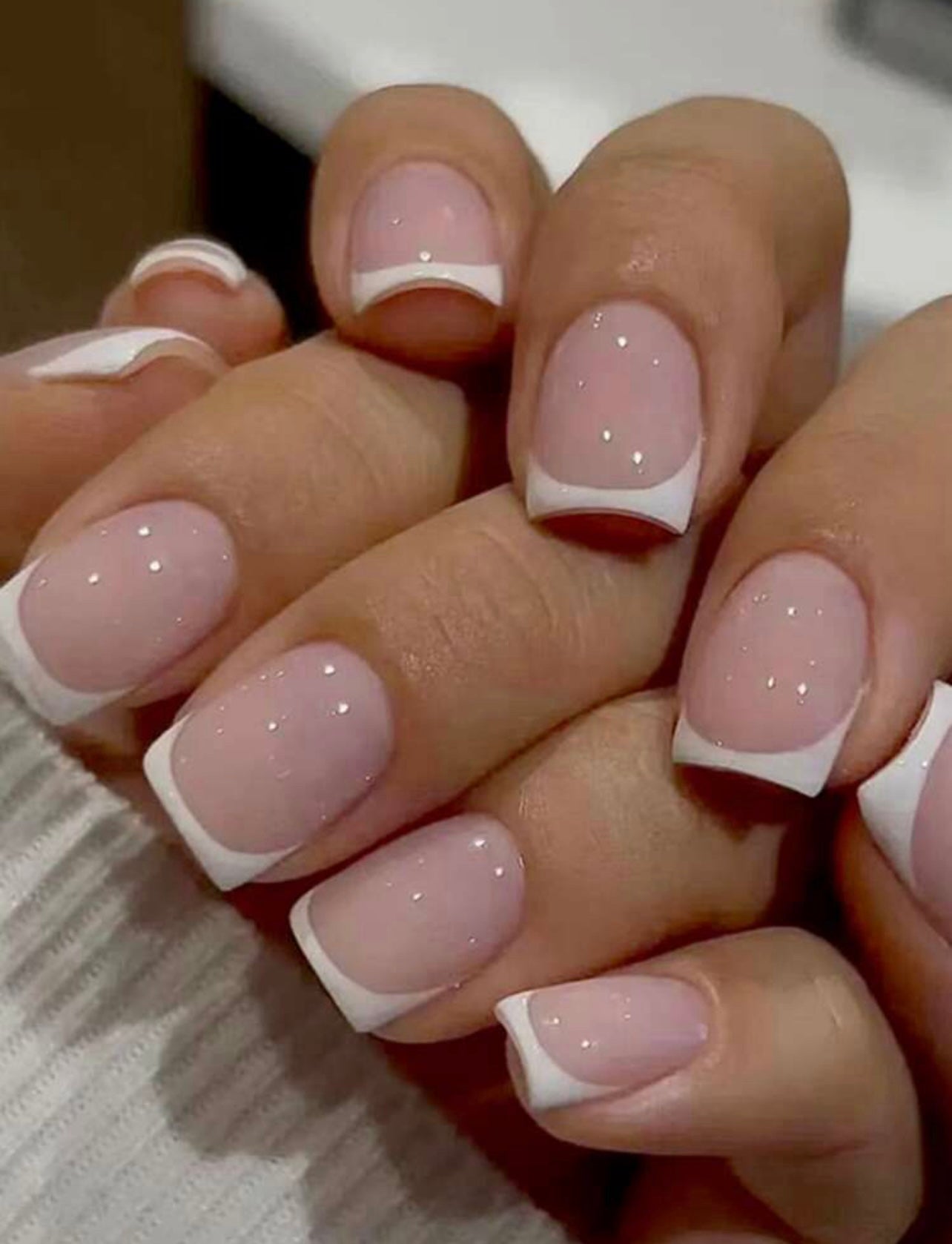 Short Square White French Press on Nails