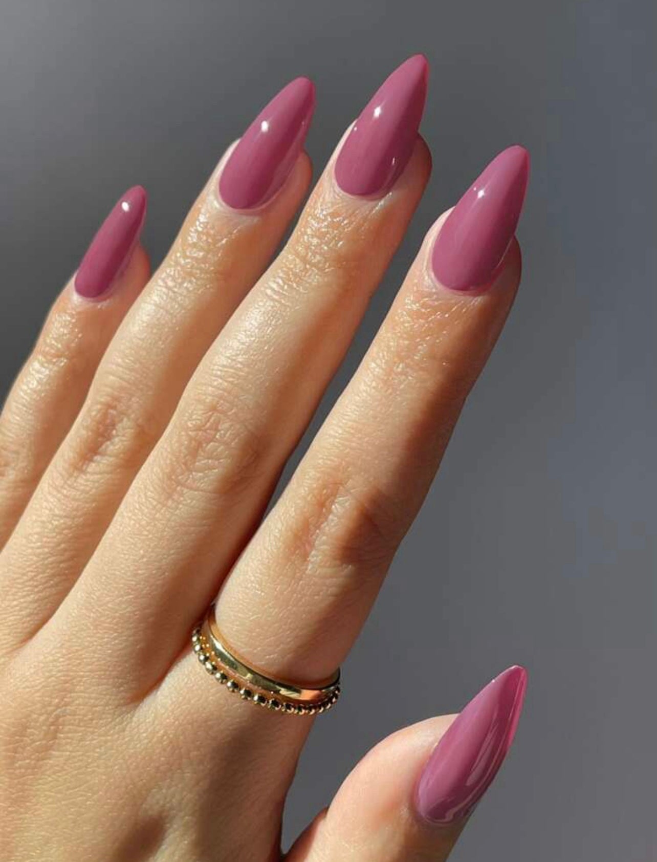 Long Almond Pink Solid Color Press on Nails