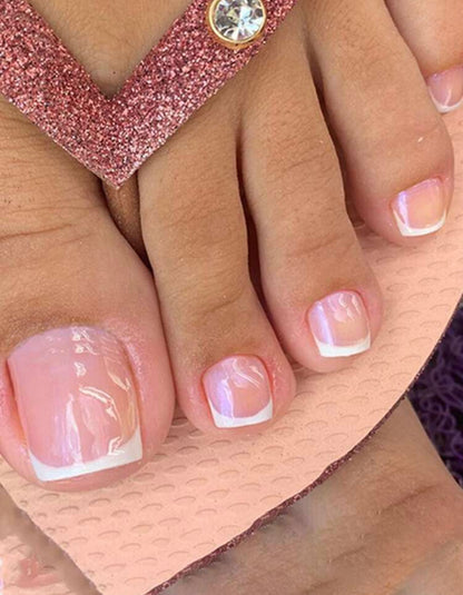 Light Pink & Simple White French Style Square Toe Press on Nails