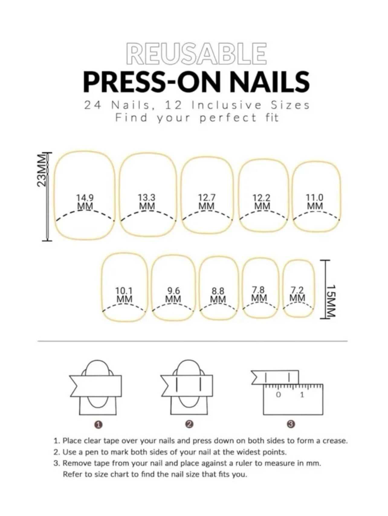 Short T-shaped French Pure Clear White Press on Nails