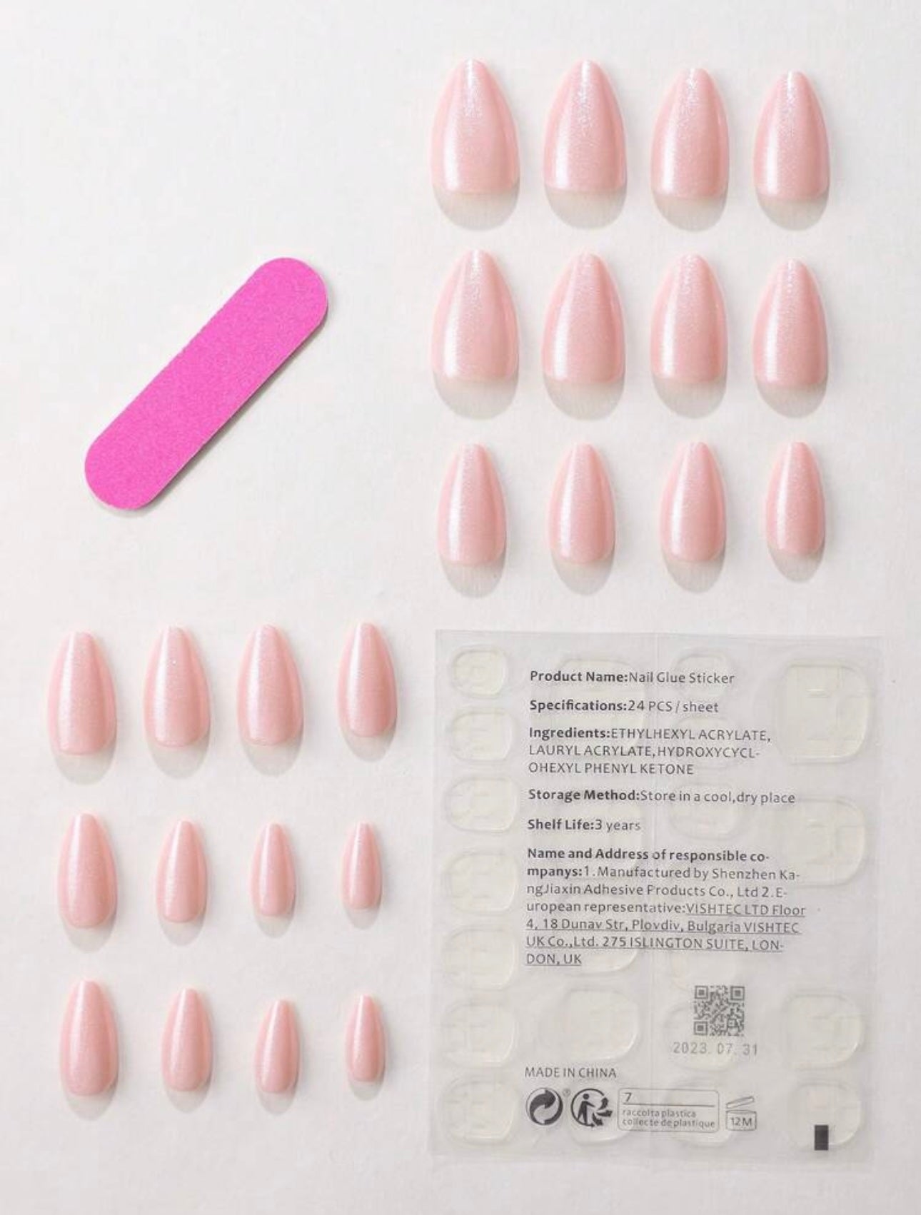 New Short Almond Shiny Pearl Powder Pink