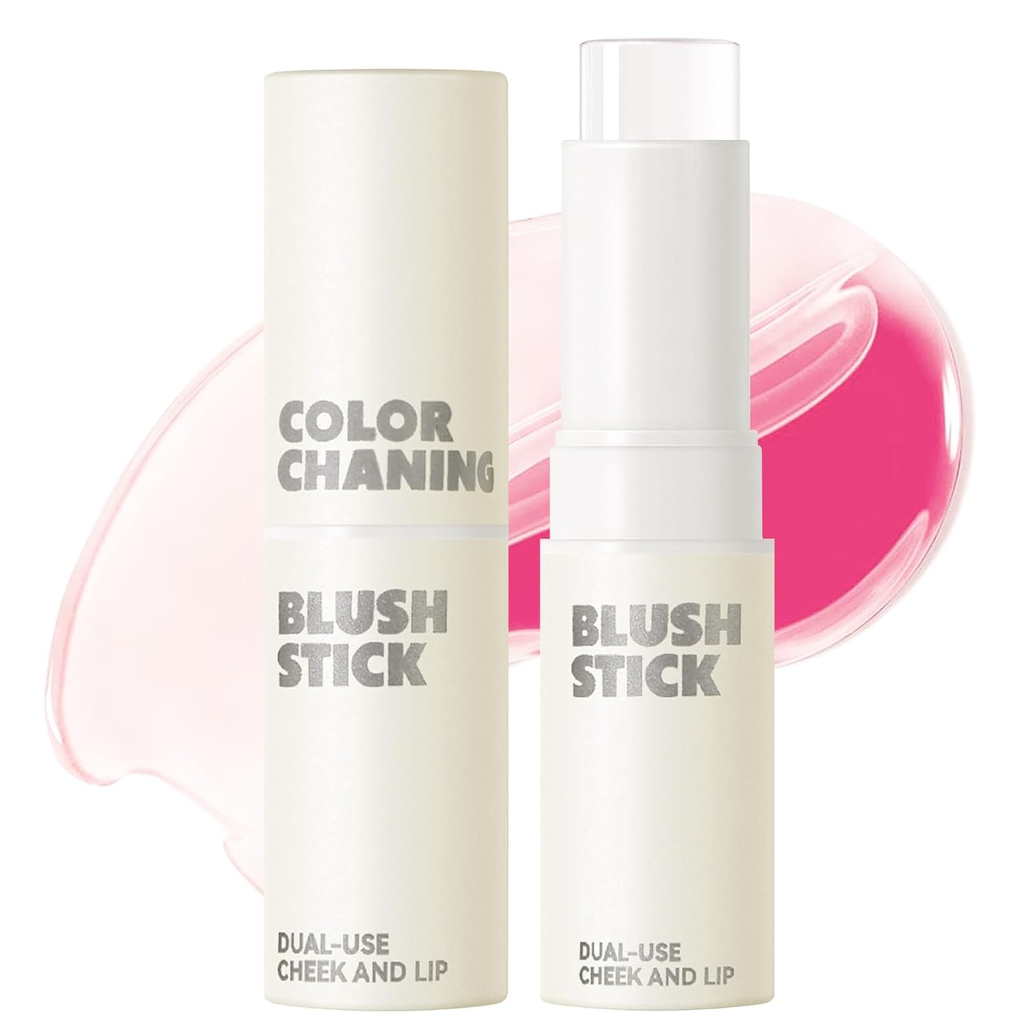 Transparent Color changing Blush Stick for Cheeks & Lips, Dewy Finish Natural Pink Cream Blusher