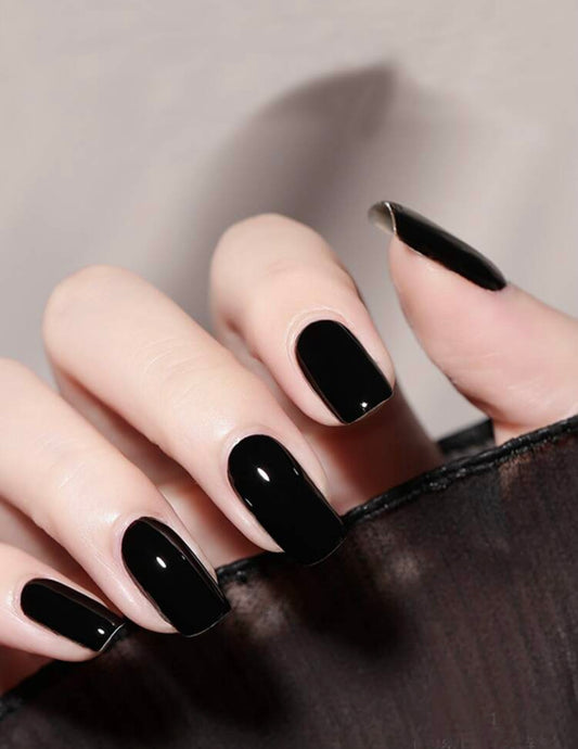 Glossy Square shape Black press on Nails