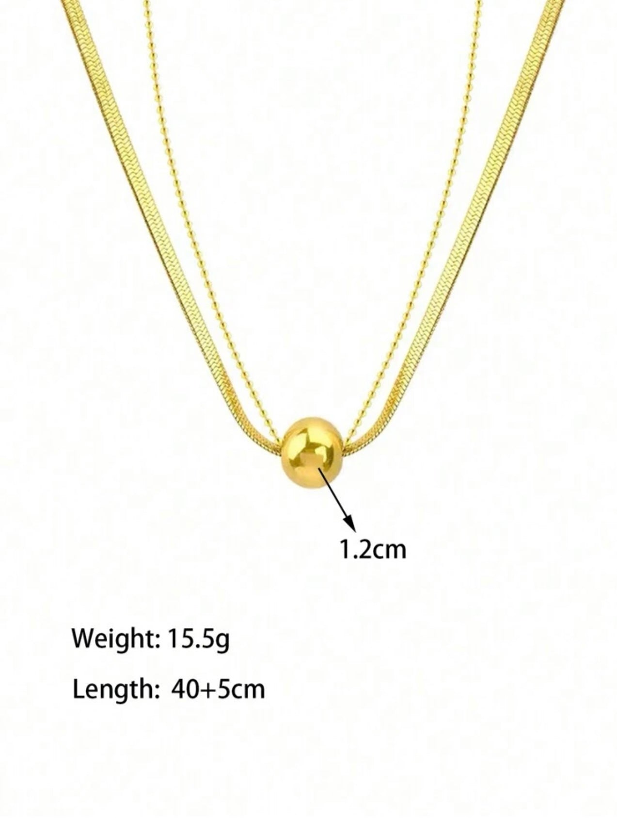 1pc Gold & Steel Color Double Layer Ball Necklace