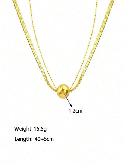 1pc Gold & Steel Color Double Layer Ball Necklace