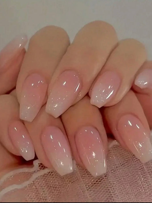 Coffin Shape Pink Shiny Press on Nails