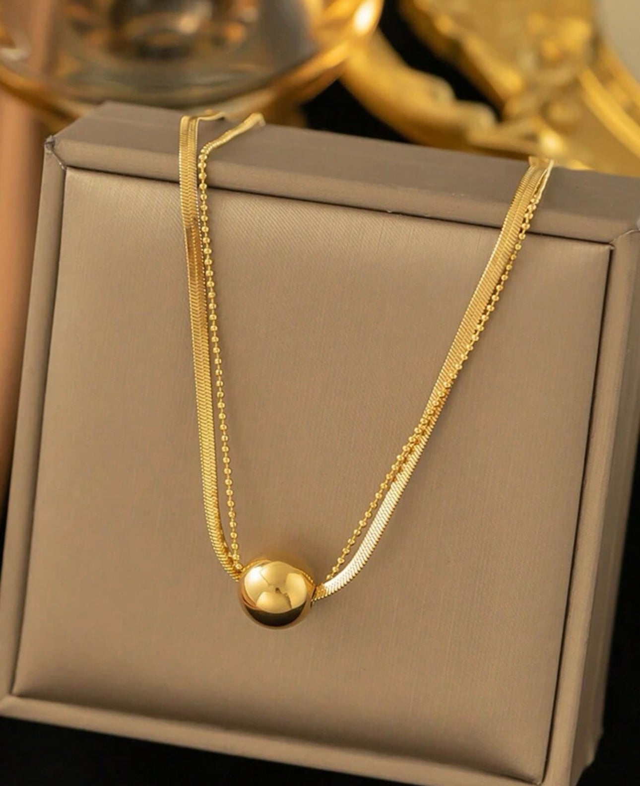 1pc Gold & Steel Color Double Layer Ball Necklace