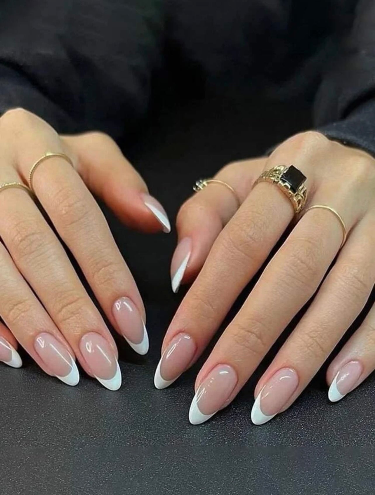 Minimalist white French glossy painted French Tip Press On Nails