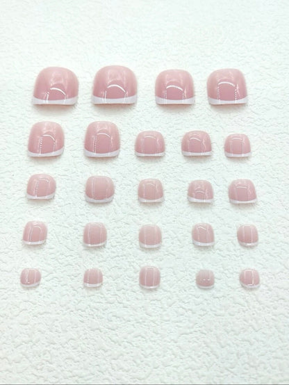 Light Pink & Simple White French Style Square Toe Press on Nails