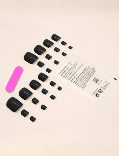 Short Square shaped Black press on Nails