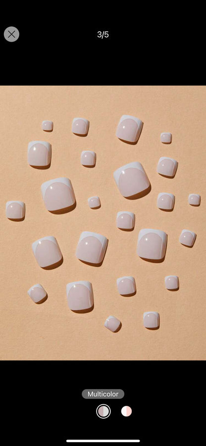 Short Square White French Toe  Press On Nails