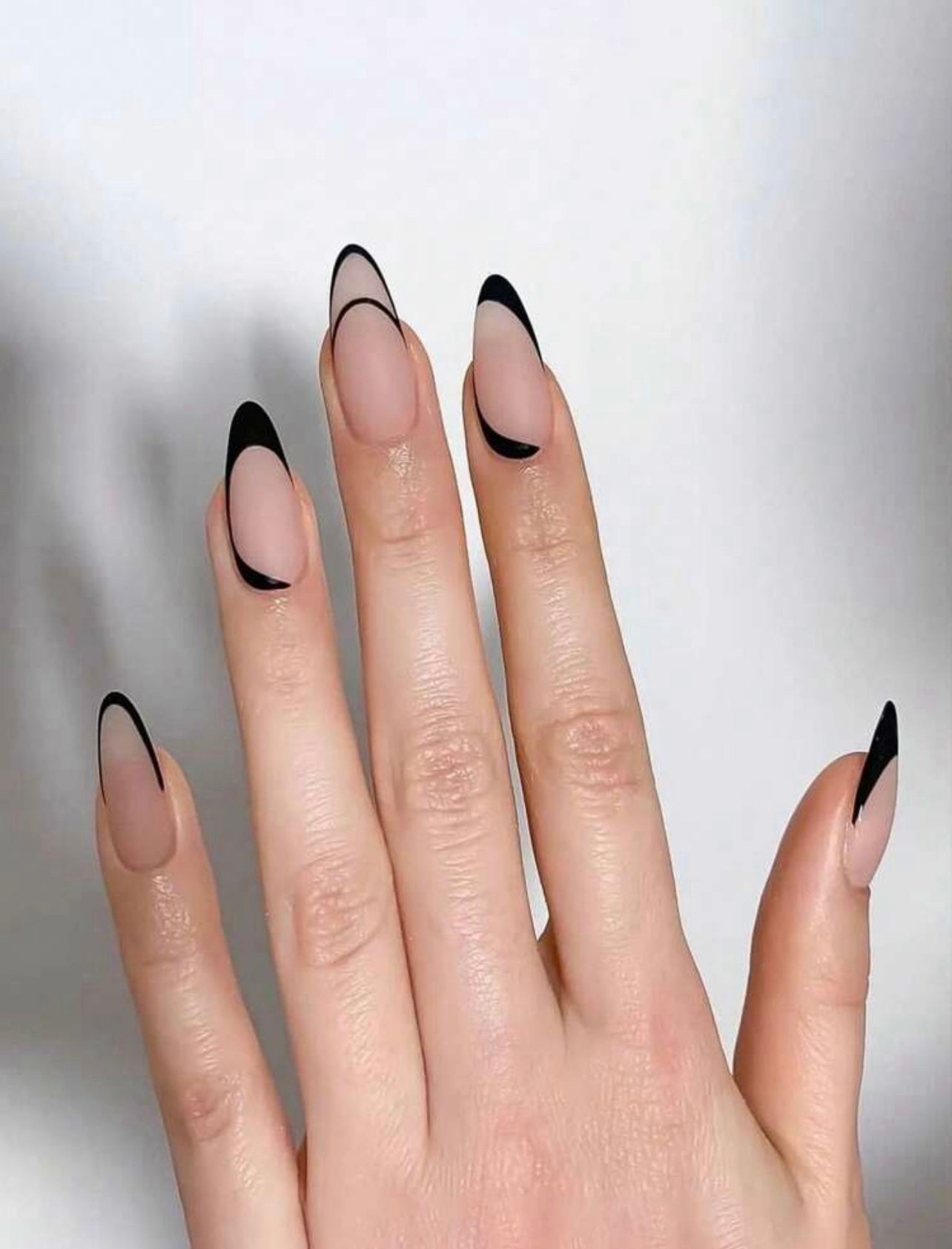 Matte Black Edgy Long Almond Striped Press Nails