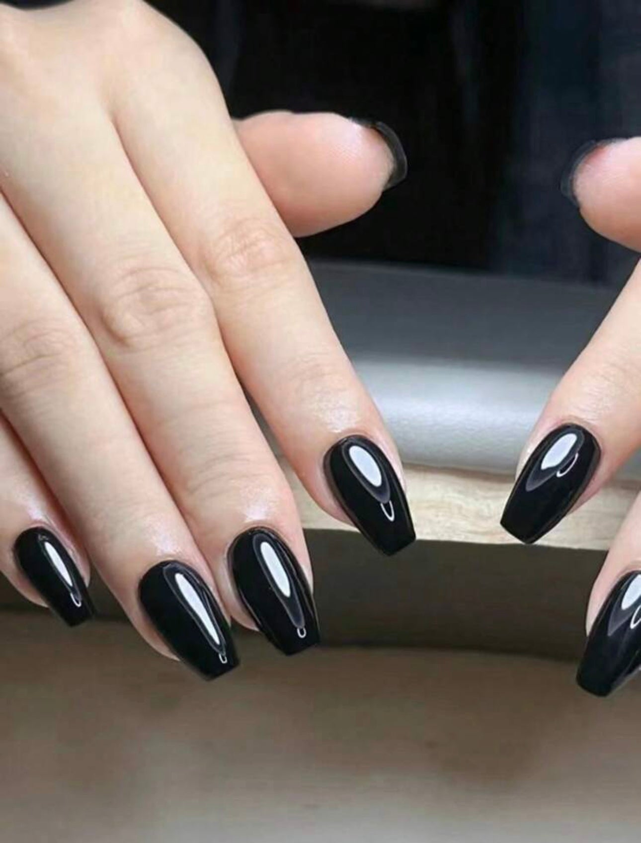 Short Coffins Black Press on Nails