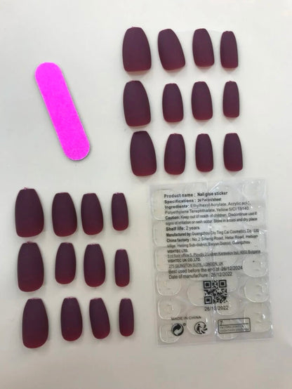 Burgundy solid color matte press on nails