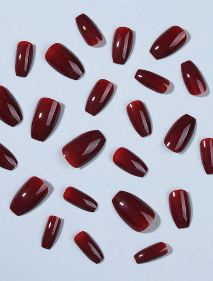 Short coffin Wine Red Press on Nails