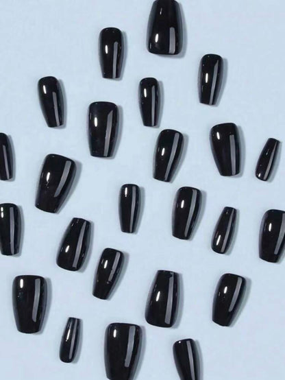 Short Coffins Black Press on Nails