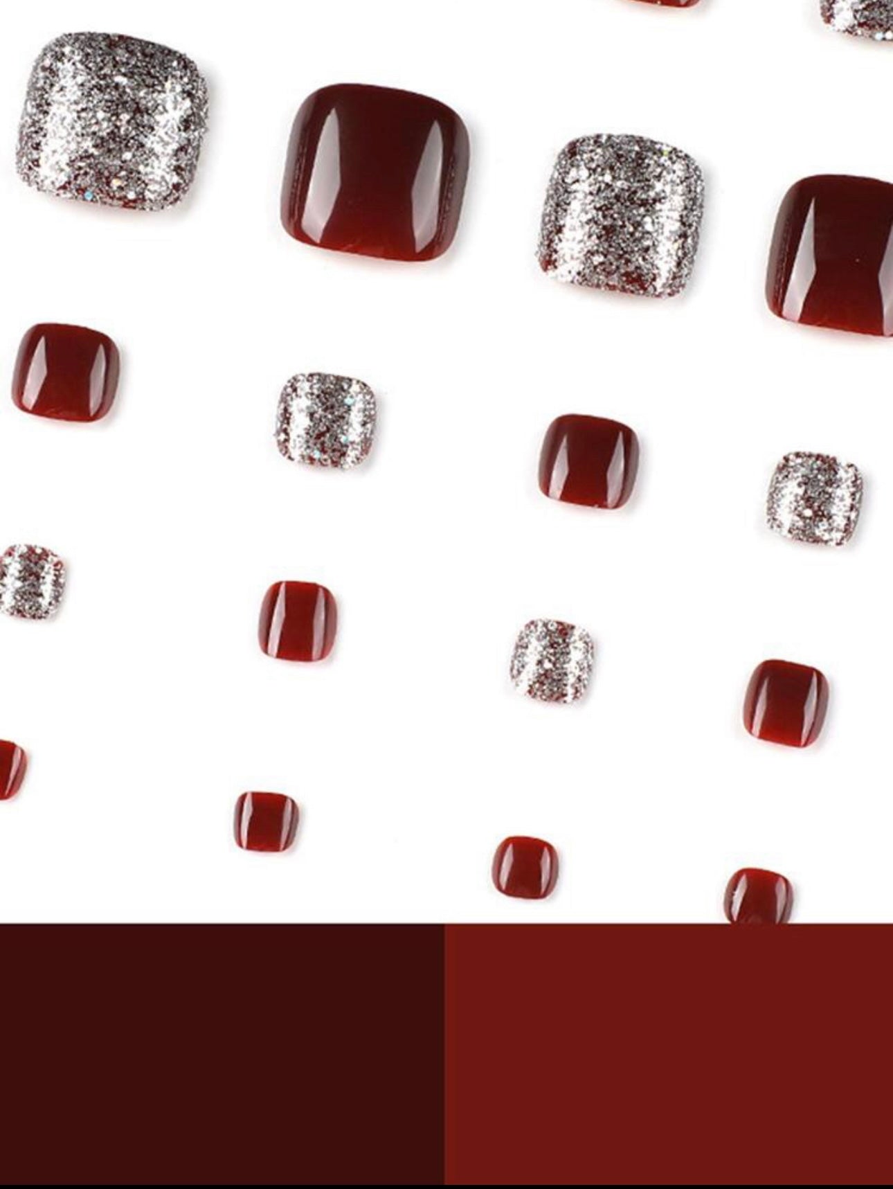 Short Square Burgundy Glittered Press-on Nails