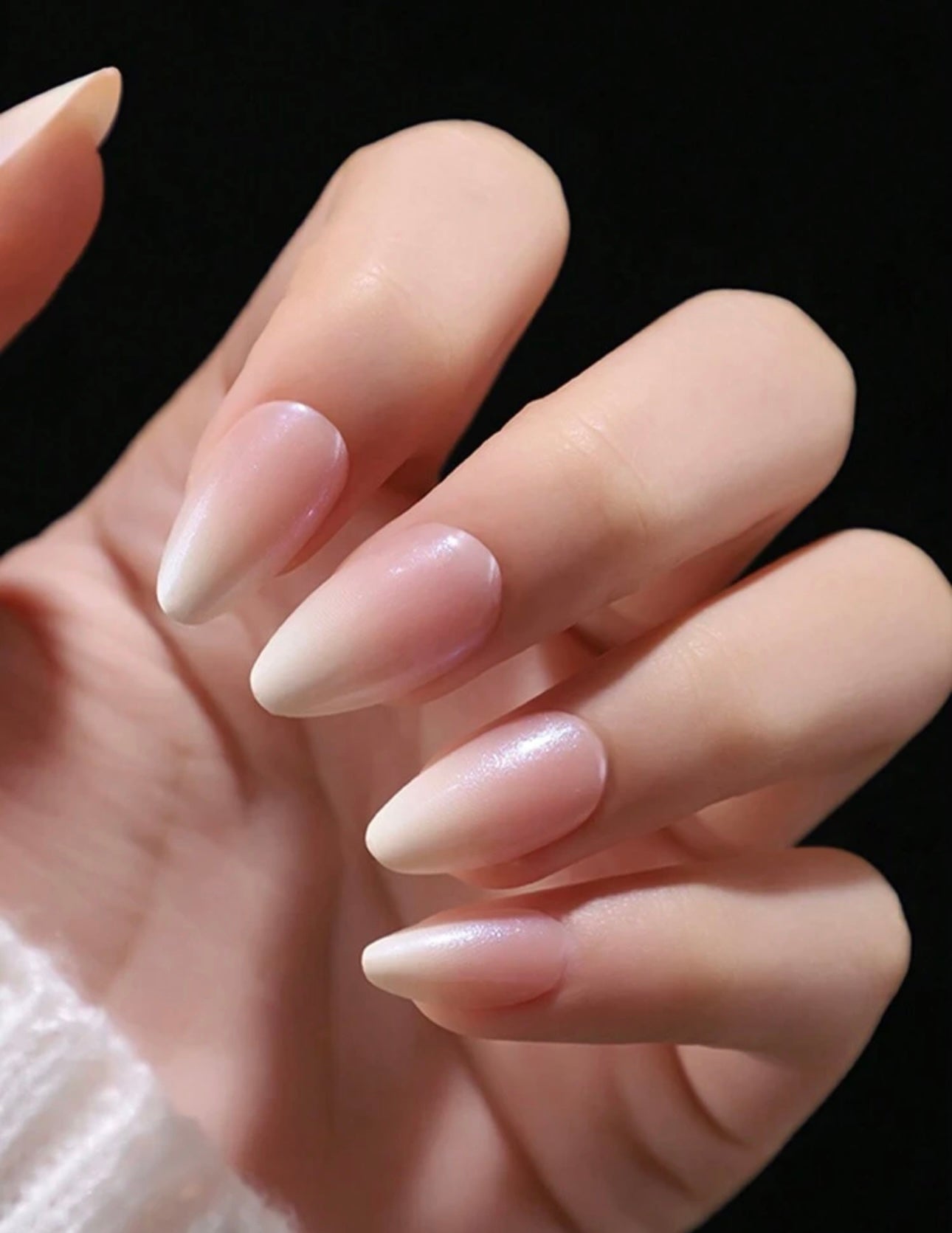 New Short Almond Laser Ombre White and Nude