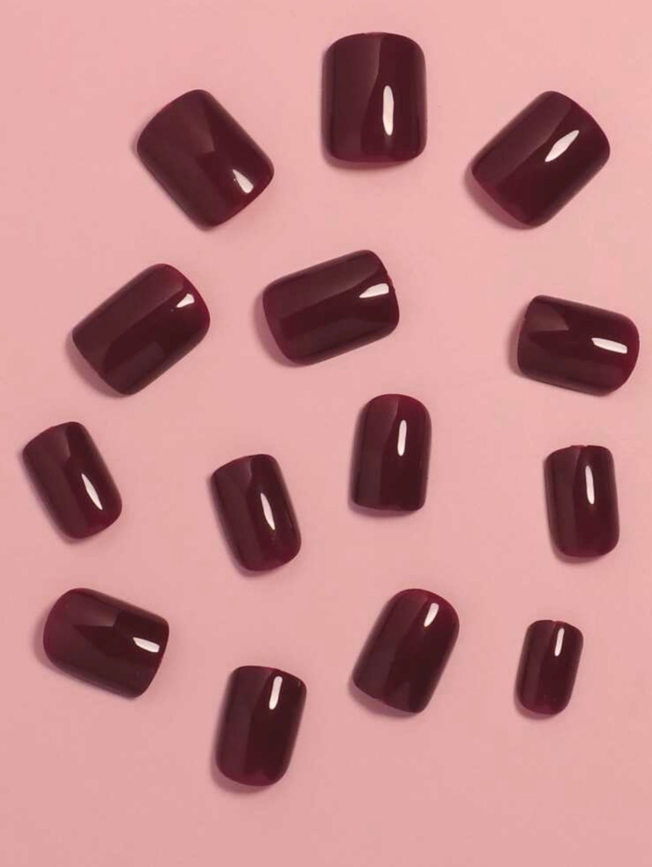 Wine Red Solid Color Short Square Press On Nails