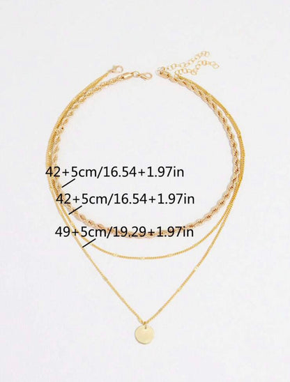 2pcs/set Multi-layer Necklace With Round Pendant, Twisted Rope And Link Chain.