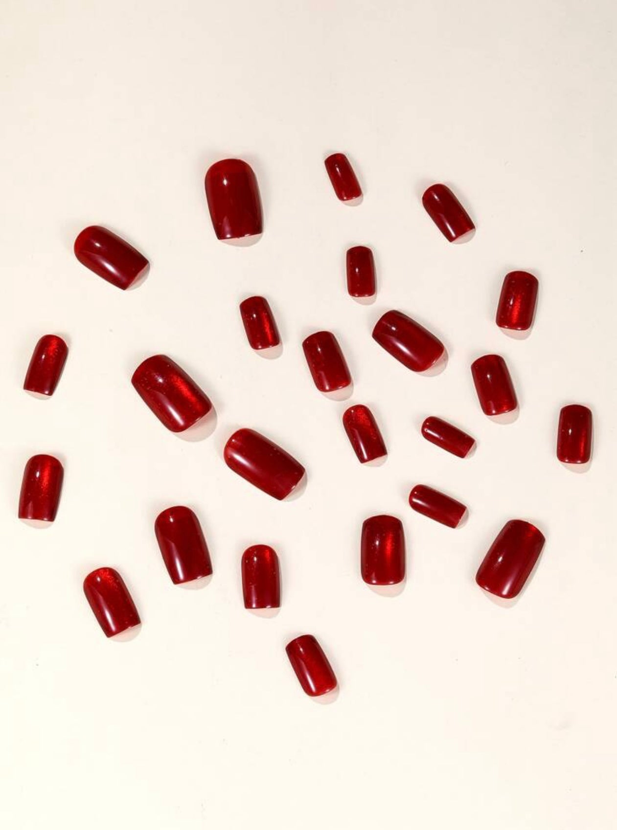 Blood Red Square Shaped Cat Eye Press on Nails