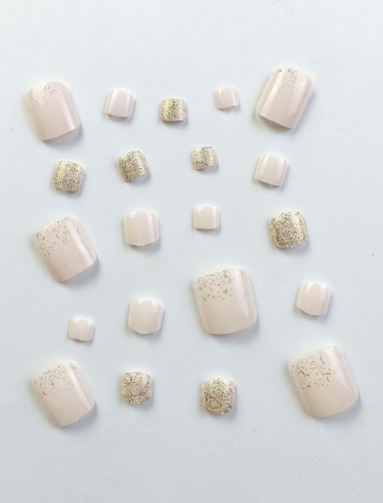 Short Square Nude Glitter Toe Press on Nails