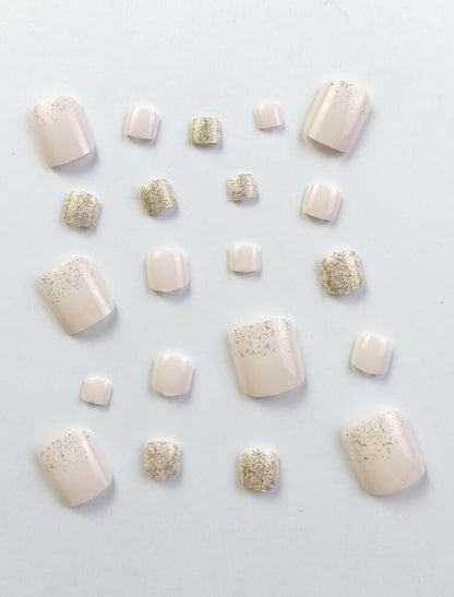 Short Square Nude Glitter Toe Press on Nails