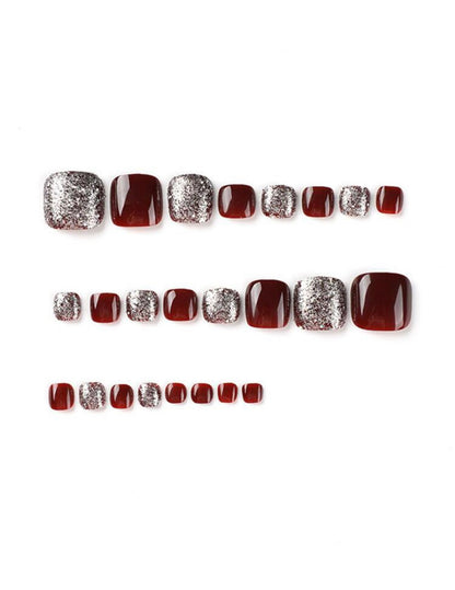 Short Square Burgundy Glittered Press-on Nails