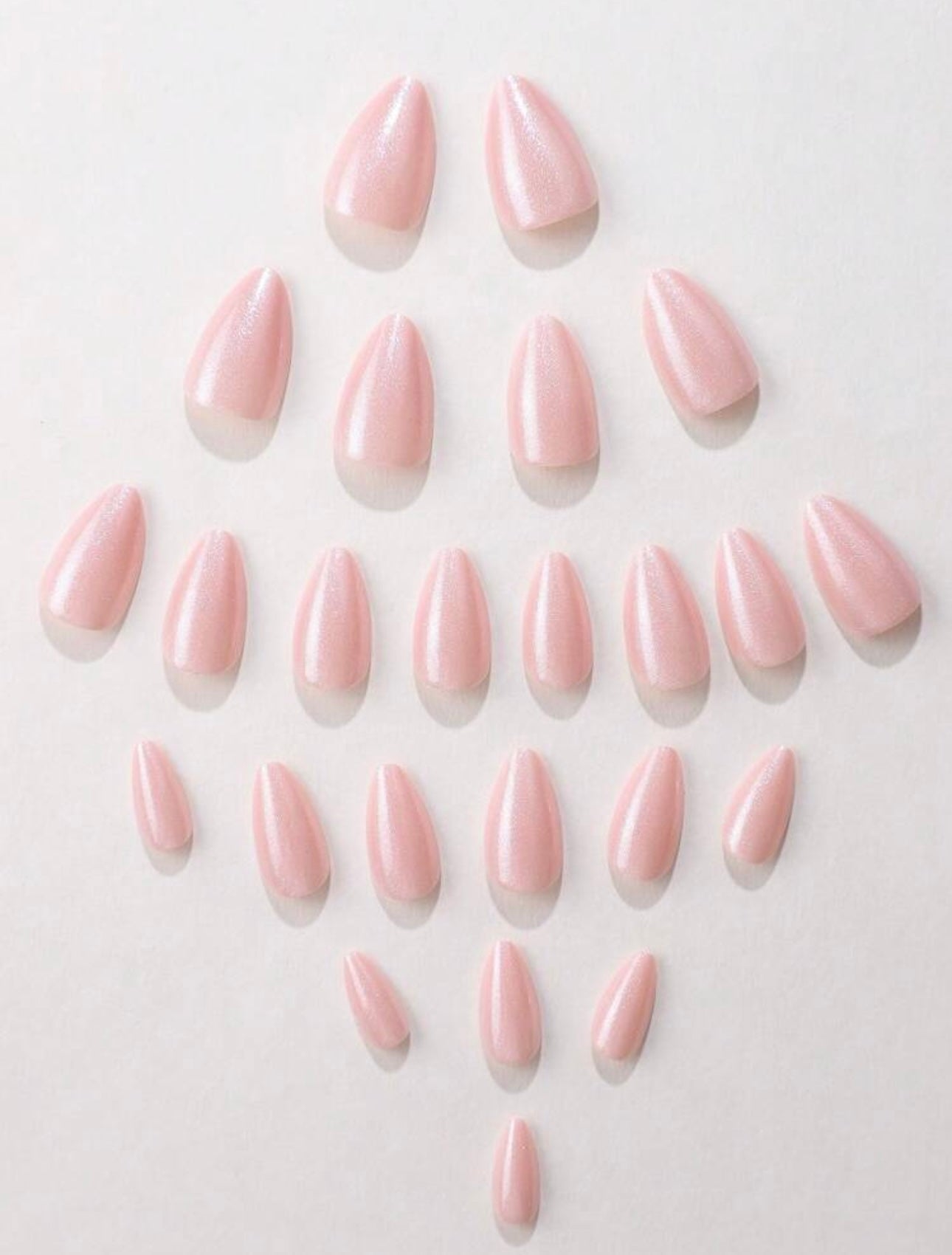 New Short Almond Shiny Pearl Powder Pink