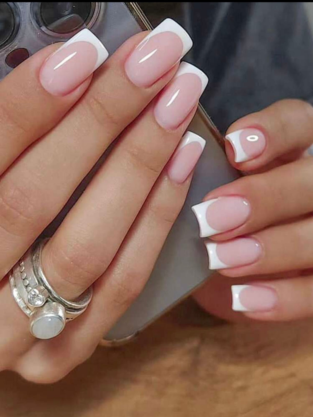 Short Square Shaped Sweet Pink, Pure White & Classic French Style Press on Nails