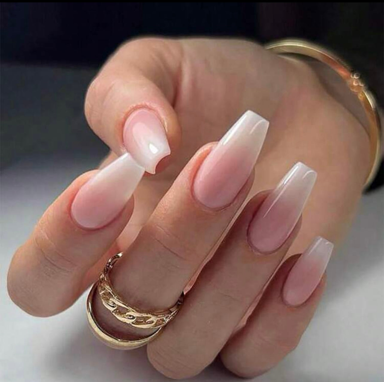 White Ombre T-shape Press on nails